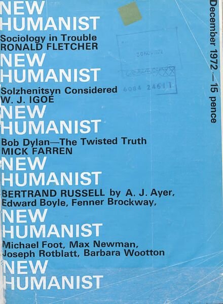 New Humanist – December 1972 Cover