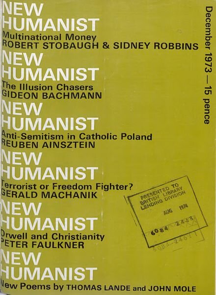 New Humanist – December 1973 Cover