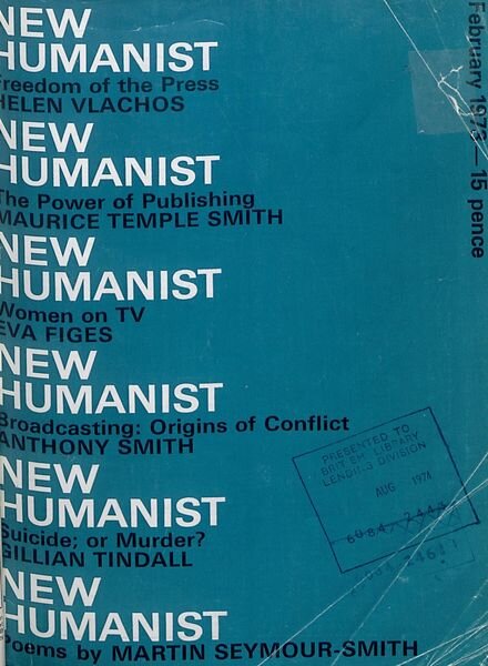 New Humanist – February 1973 Cover