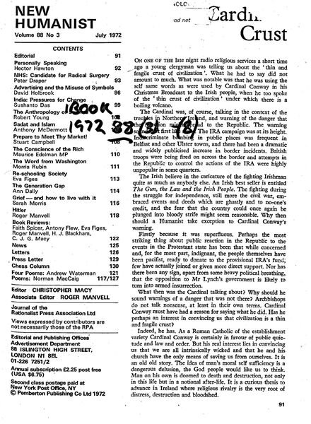 New Humanist – July 1972 Cover