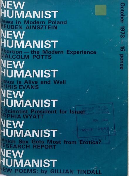 New Humanist – October 1973 Cover