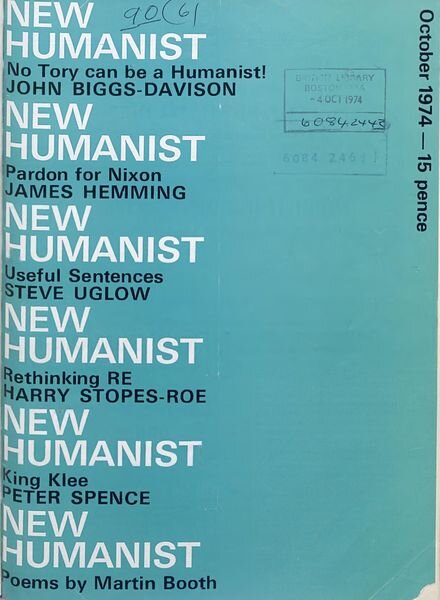 New Humanist – October 1974 Cover