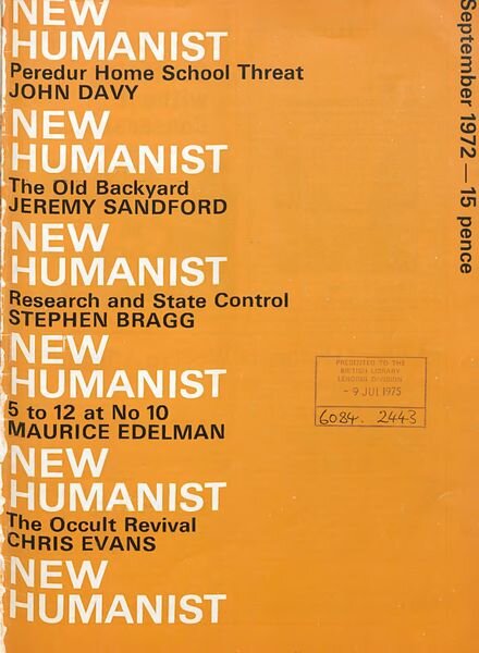 New Humanist – September 1972 Cover