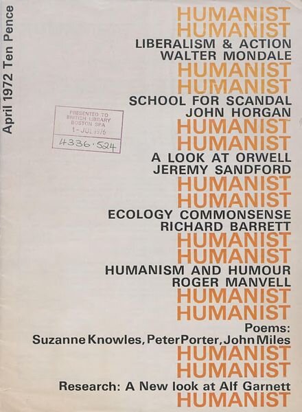 New Humanist – The Humanist, April 1972 Cover