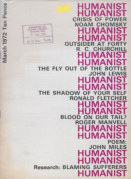 New Humanist – The Humanist, March 1972 Cover