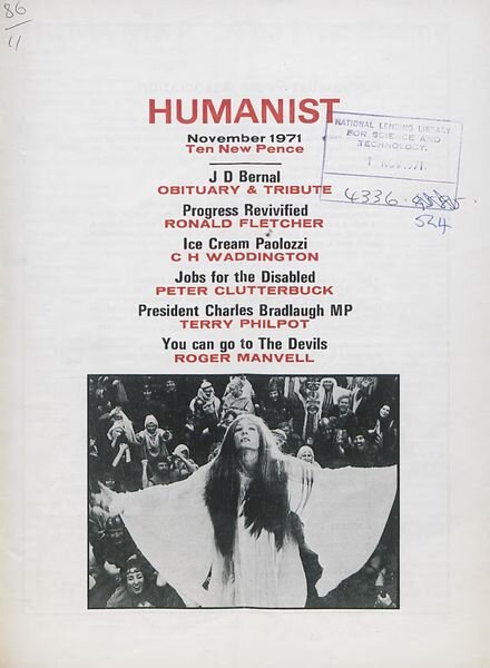 New Humanist – The Humanist, November 1971 Cover