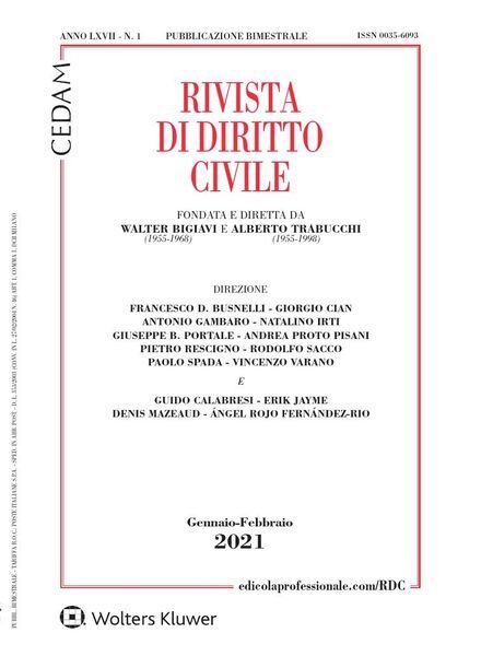 Rivista di Diritto Civile – Gennaio 2021 Cover