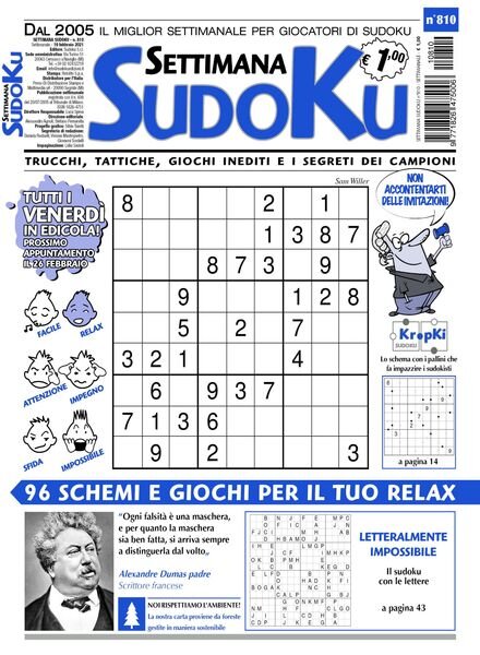Settimana Sudoku – 17 febbraio 2021 Cover
