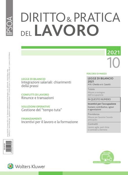 Diritto e Pratica del Lavoro – 13 Marzo 2021 Cover