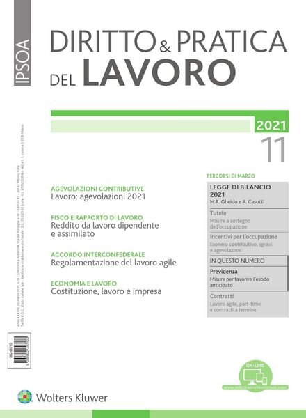 Diritto e Pratica del Lavoro – 20 Marzo 2021 Cover