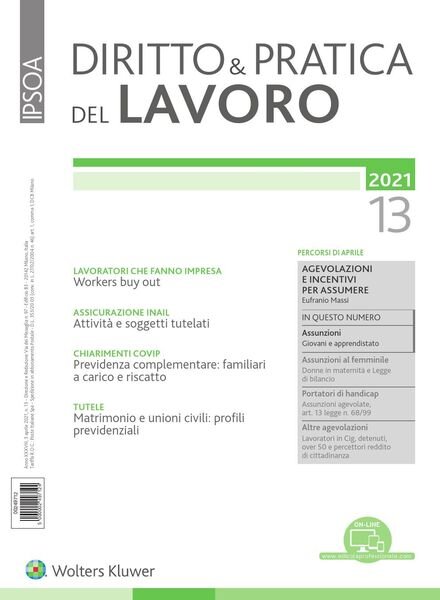 Diritto e Pratica del Lavoro – 3 Aprile 2021 Cover