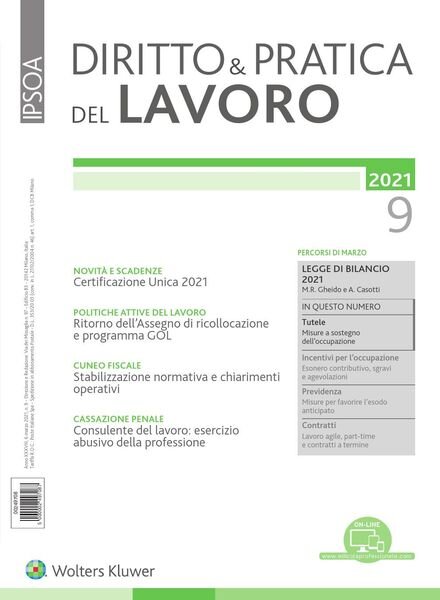 Diritto e Pratica del Lavoro – 6 Marzo 2021 Cover