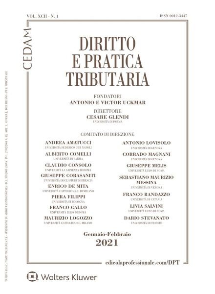 Diritto e Pratica Tributaria – Gennaio 2021 Cover