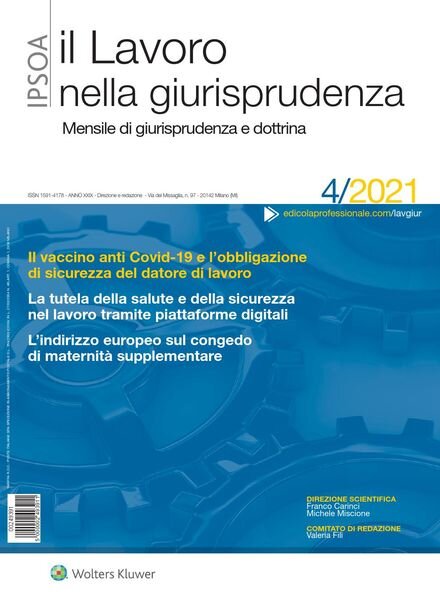 Il lavoro nella giurisprudenza – Aprile 2021 Cover