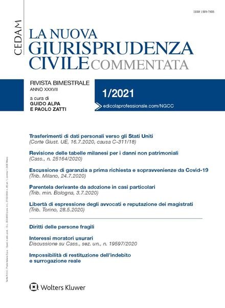 La Nuova Giurisprudenza Civile Commentata – Gennaio 2021 Cover