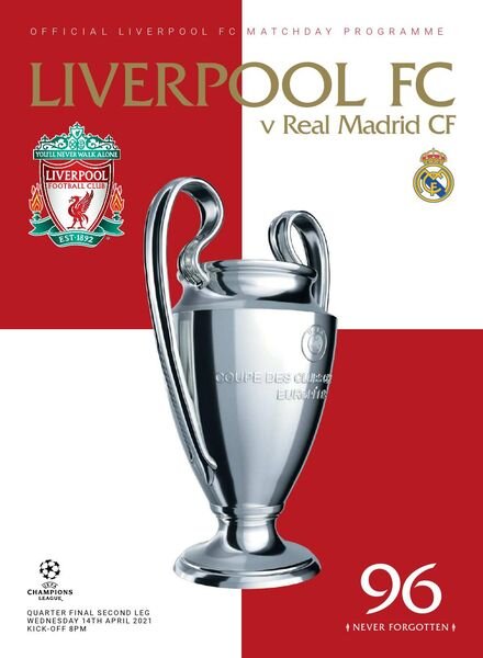 Liverpool FC Programmes – vs Real Madrid – 14 April 2021 Cover