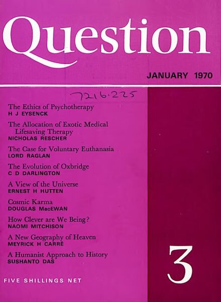 New Humanist – Question, January 1970 Cover