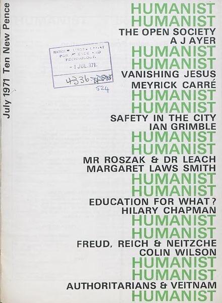 New Humanist – The Humanist July 1971 Cover