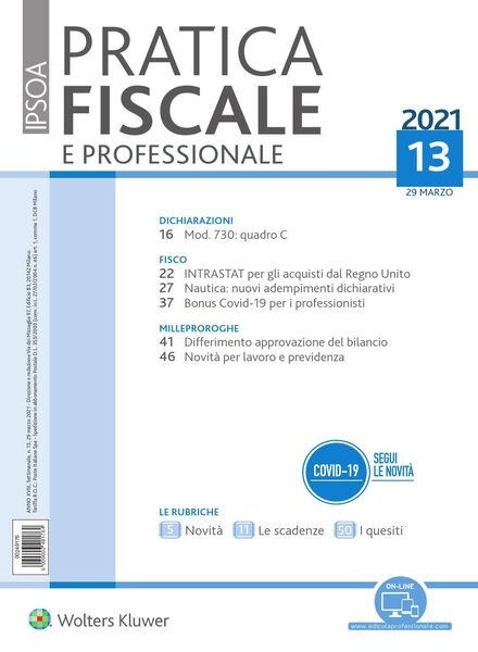 Pratica Fiscale e Professionale – 29 Marzo 2021 Cover