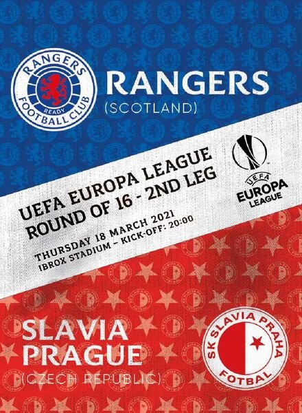 Rangers Football Club Matchday Programme – Rangers v Slavia Pra – 18 March 2021 Cover