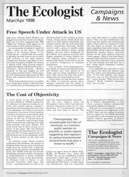 Resurgence & Ecologist – Campaigns & News March-April 1998 Cover