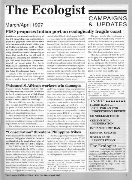 Resurgence & Ecologist – Campaigns & Updates March-April 1997 Cover