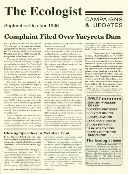 Resurgence & Ecologist – Campaigns & Updates September-October 1996 Cover