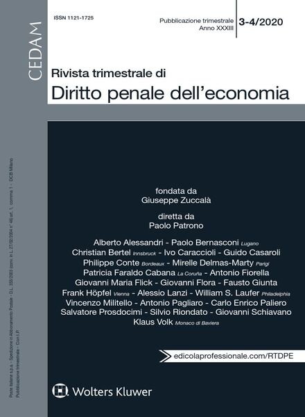 Rivista Trimestrale di Diritto Penale dell’Economia – N.3-4 2020 Cover