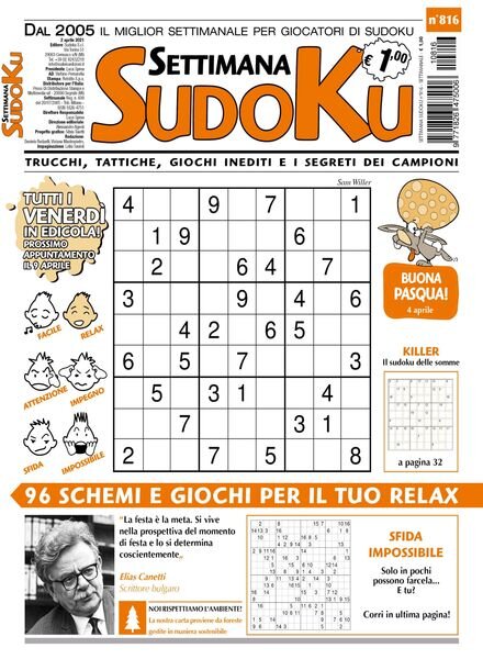 Settimana Sudoku – 31 marzo 2021 Cover