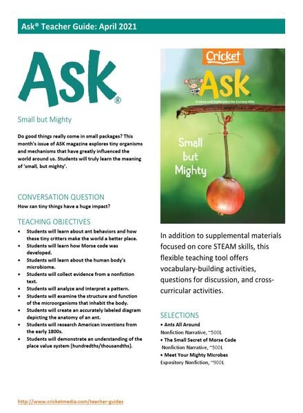 Ask Teacher’s Guide – April 2021 Cover