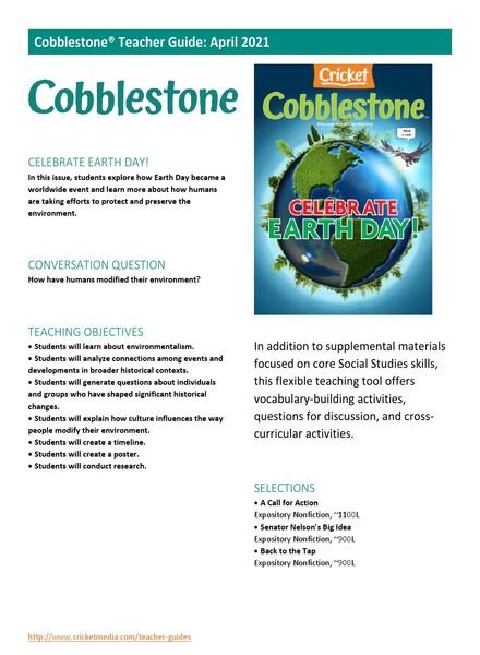 Cobblestone Teacher’s Guide – April 2021 Cover
