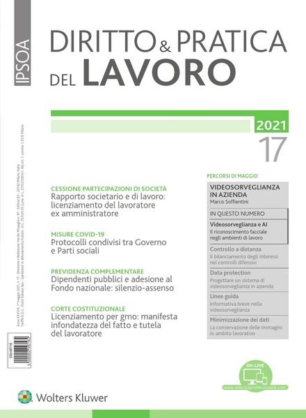Diritto e Pratica del Lavoro – 1 Maggio 2021 Cover