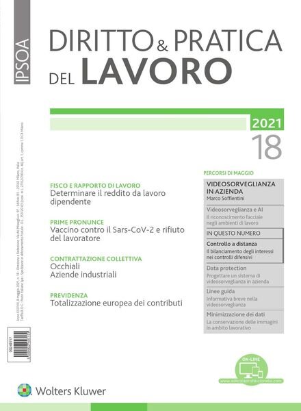 Diritto e Pratica del Lavoro – 8 Maggio 2021 Cover