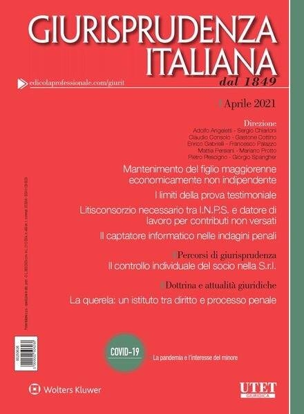 Giurisprudenza Italiana – Aprile 2021 Cover