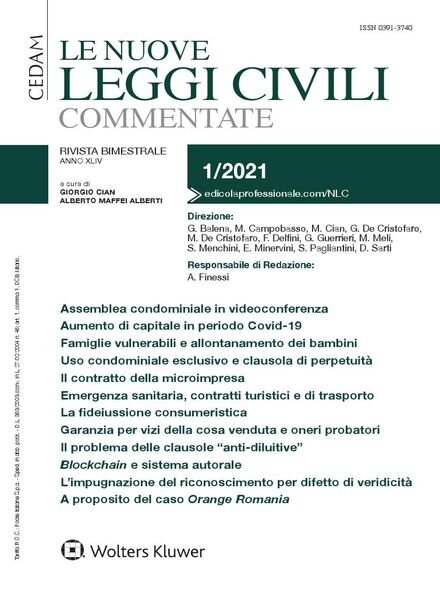 Le Nuove Leggi Civili Commentate – Gennaio-Febbraio 2021 Cover
