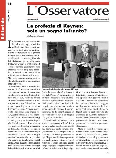 L’Osservatore – 01 maggio 2021 Cover