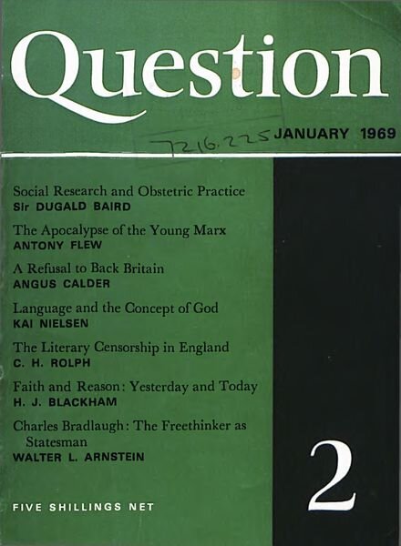 New Humanist – Question, January 1969 Cover