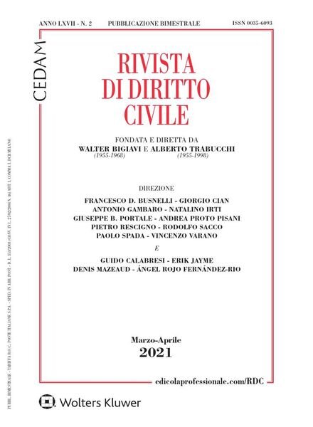 Rivista di Diritto Civile – Marzo-Aprile 2021 Cover