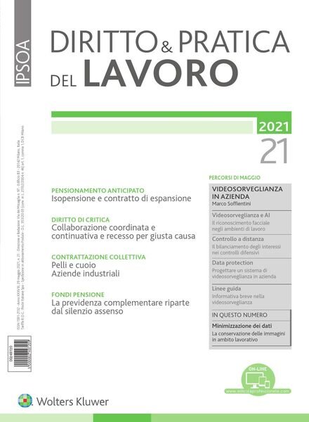 Diritto e Pratica del Lavoro – 29 Maggio 2021 Cover