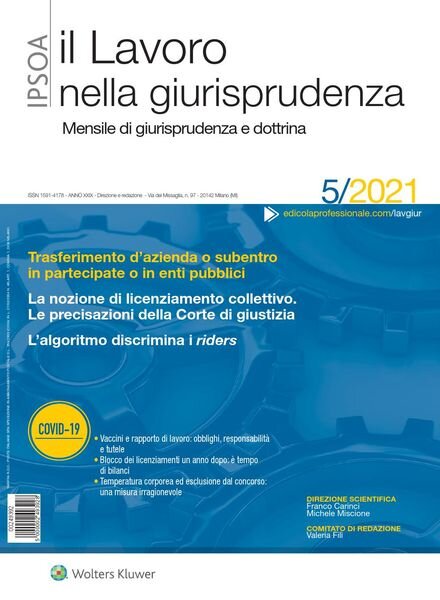 Il lavoro nella giurisprudenza – Maggio 2021 Cover