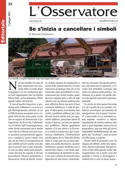 L’Osservatore – 05 giugno 2021 Cover