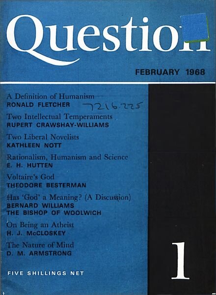 New Humanist – Question, February 1968 Cover