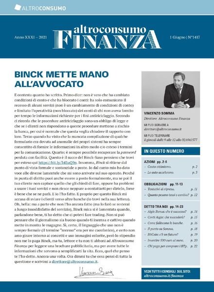 Altroconsumo Finanza – 1 Giugno 2021 Cover