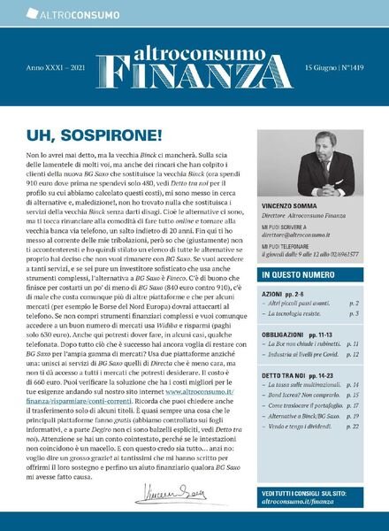 Altroconsumo Finanza – 15 Giugno 2021 Cover