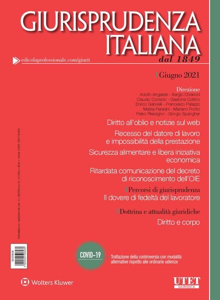 Giurisprudenza Italiana – Giugno 2021 Cover