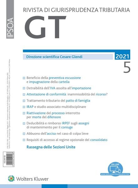 GT Rivista di Giurisprudenza Tributaria – Maggio 2021 Cover