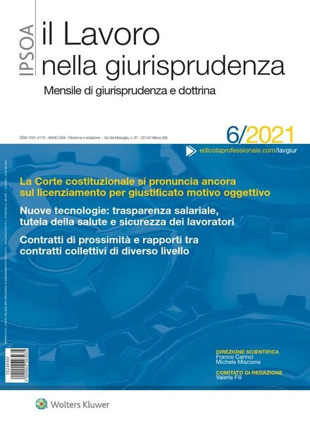 Il lavoro nella giurisprudenza – Giugno 2021 Cover