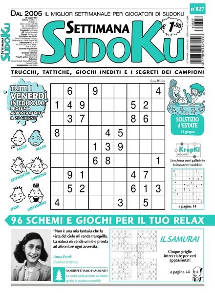 Settimana Sudoku – 16 giugno 2021 Cover