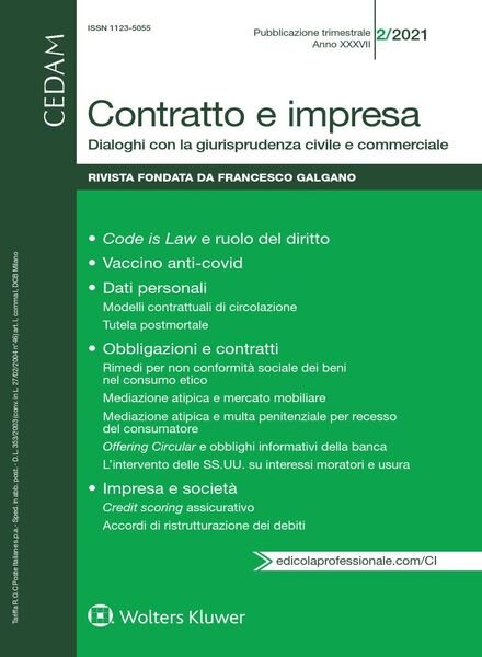 Contratto e Impresa – Luglio 2021 Cover