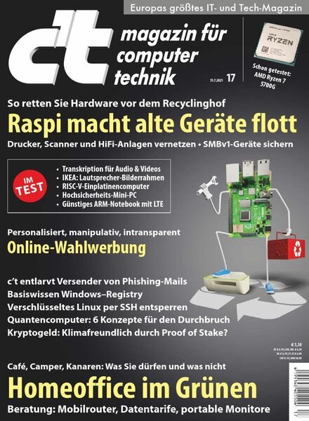 c’t Magazin – 30 Juli 2021 Cover